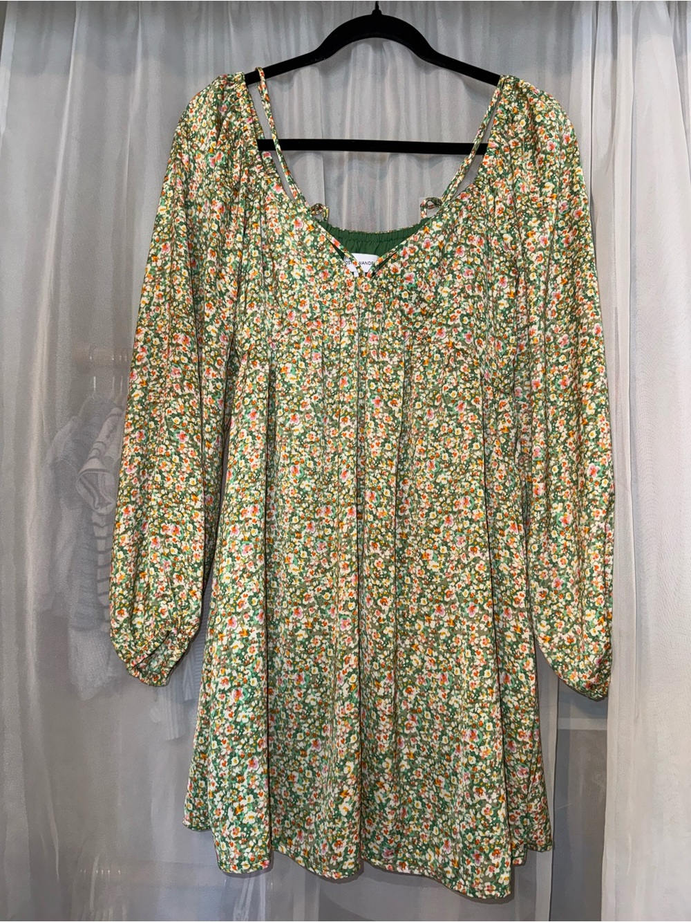 Lost + Wander Green/Pink Floral Long Sleeve Mini Dress